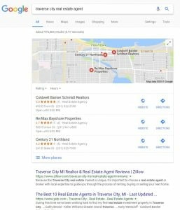 Screenshot of the SERP with the query 