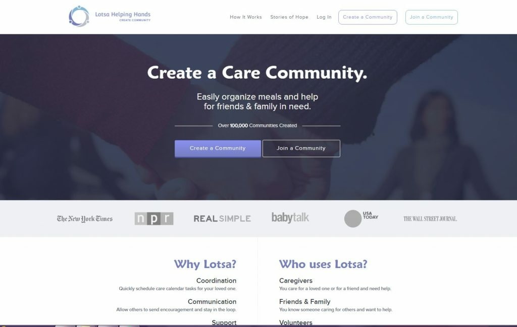 Screenshot of Lotsa Helping Hands Homepage