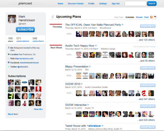 plancast homepage screenshot
