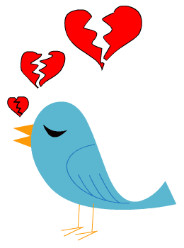Twitter bird tweeting broken hearts