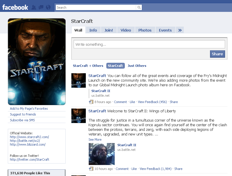 StarCraft II Facebook Page