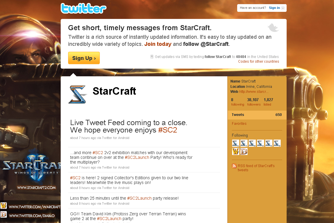 StarCraft II Twitter Profile