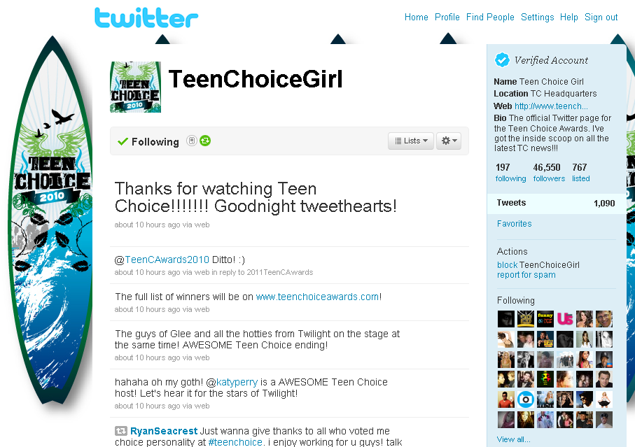 Teen Choice Awards Twitter OneupwebReviews.com