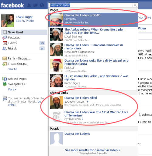 Osama bin Laden Facebook Pages