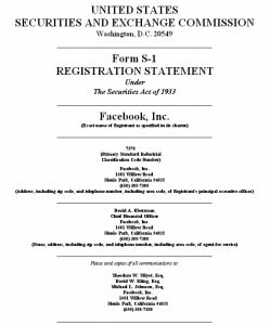 Top Sheet of the FB SEC Registration Form