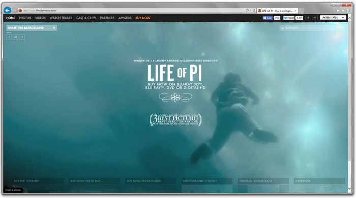 Screenshot of the Life of Pi promotion website