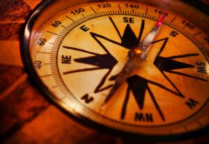 close up of a compass