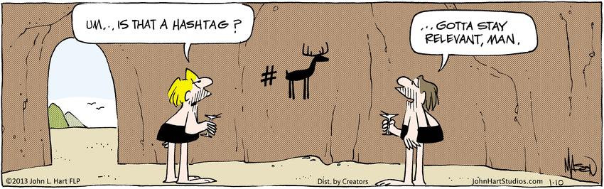 Comic showing stone age hashtag use