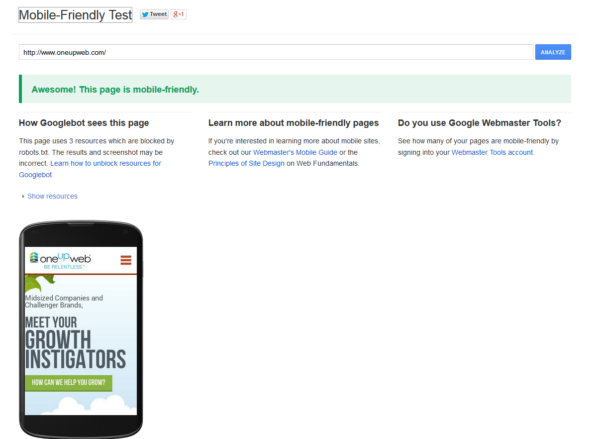 google s mobile friendly test tool how
