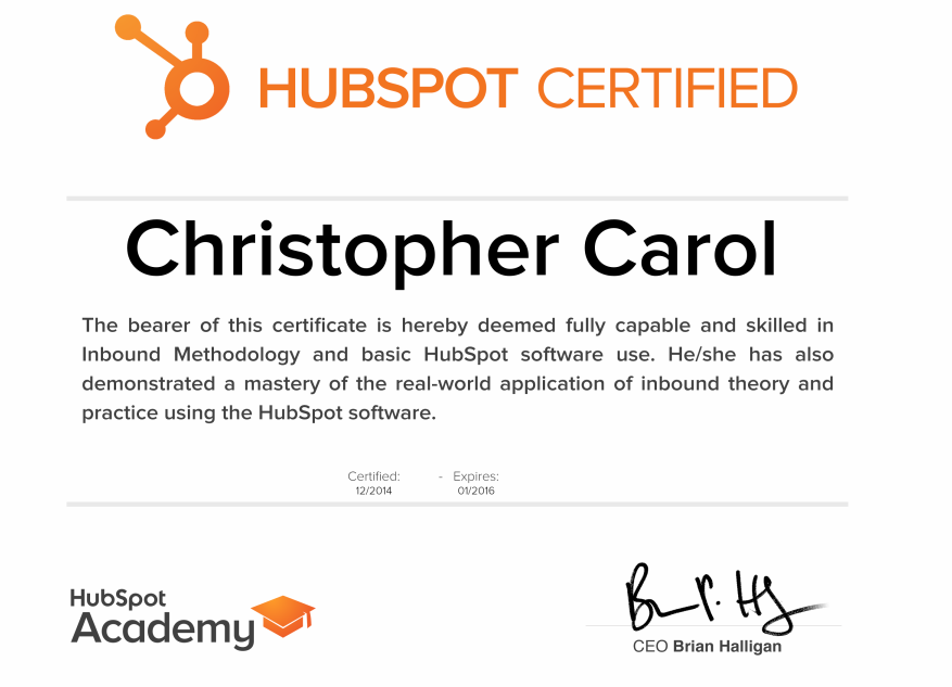 Chris Carol HubSpot Certification