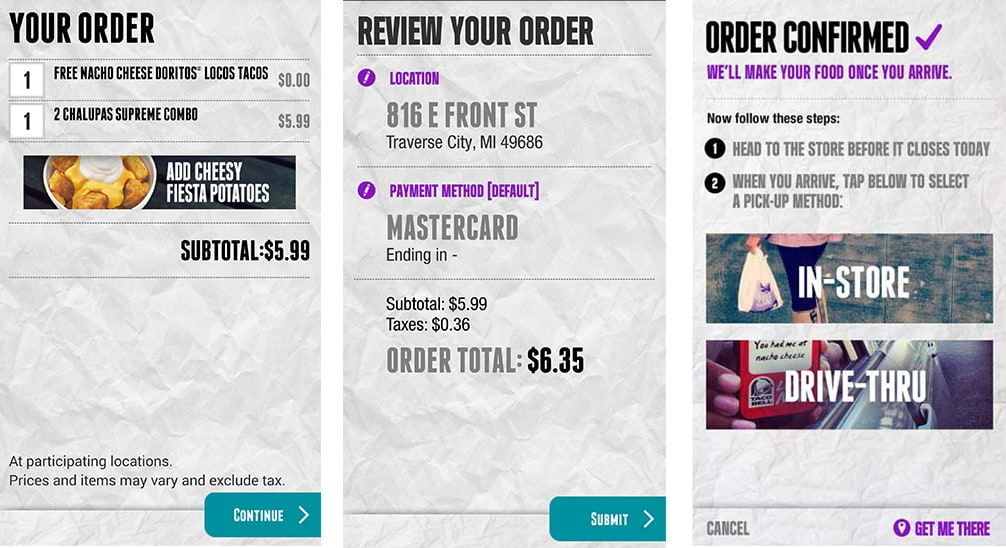 Taco Bell App Order And Checkout Screens