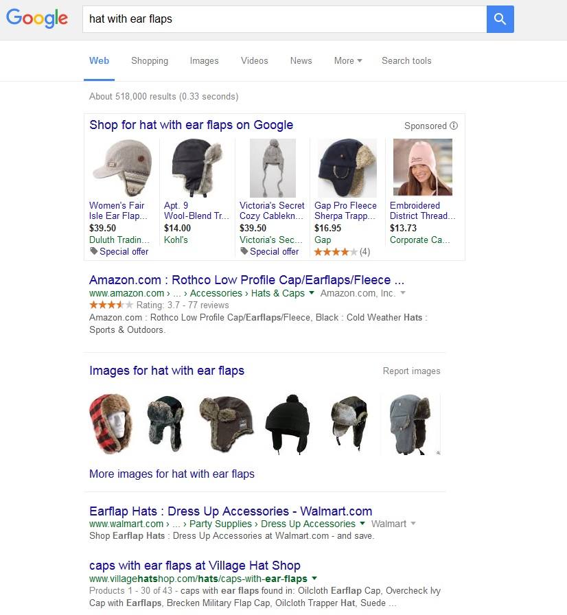 rankbrain serp listing for hats