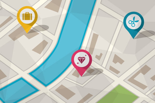 Map of business locations as displayed by an strategic local franchise marketing effort.