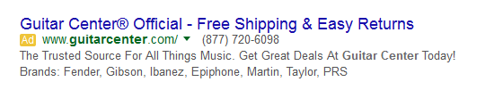 guitar center google search ad