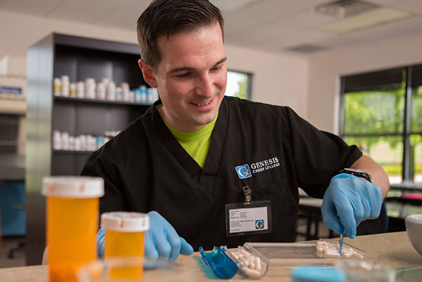 a Genesis Career College Student sorts pills