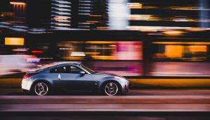 car speeding through city road