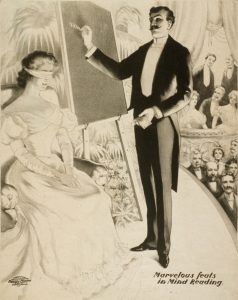 Vintage black and white image of a mind reader.