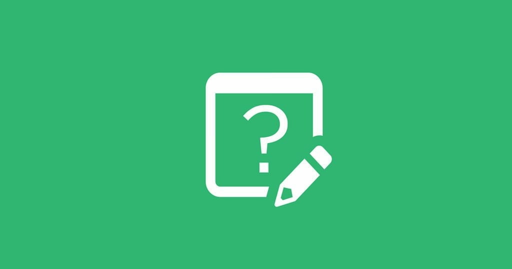 Green logo with a white questions mark and pencil..