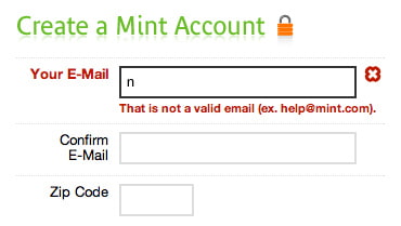 A form to create a Mint account.