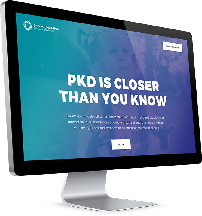 PKD Foundation's website open on a desktop computer.