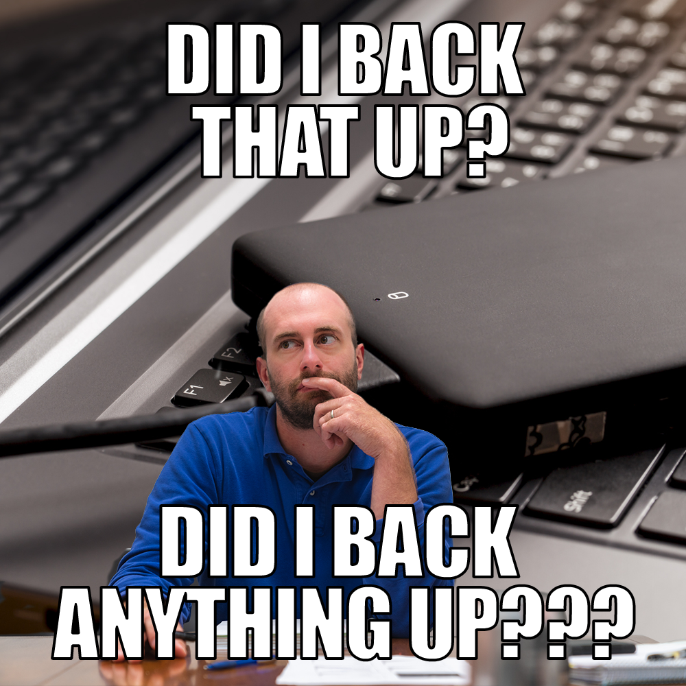 A meme of a man at a desk with text saying