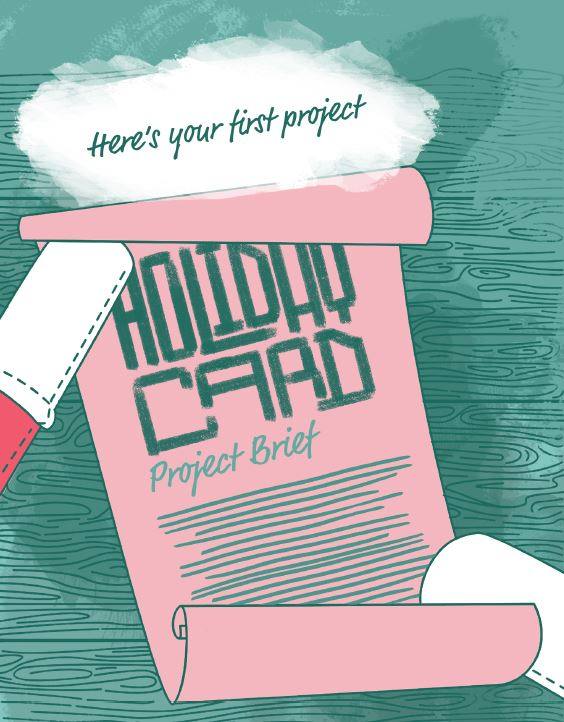 A graphic of holiday card project brief.