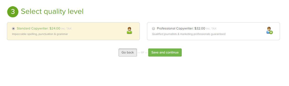 Selecting from two levels of copywriter quality