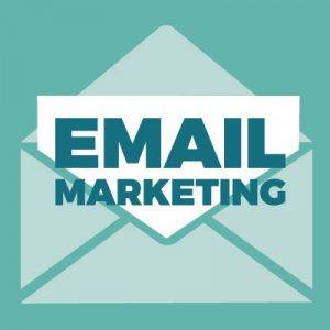 white envelope graphic on blue background with text reading email marketing
