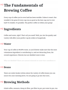 A screenshot of CMS-edited content that has been organized by a content-relevant hierarchy.