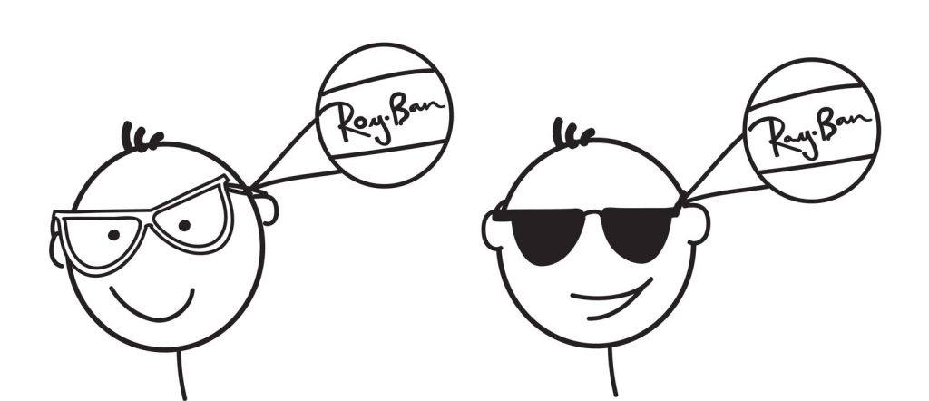 line drawings of two male heads, one whose eyes are visible and one whose eyes are covered by black sunglasses