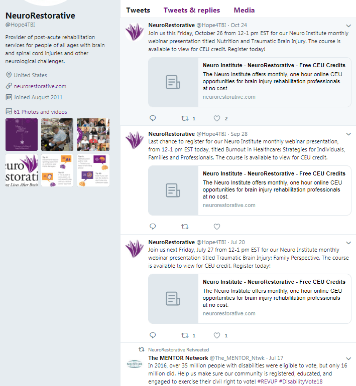 screenshot of twitter profile by NeuroRestorative