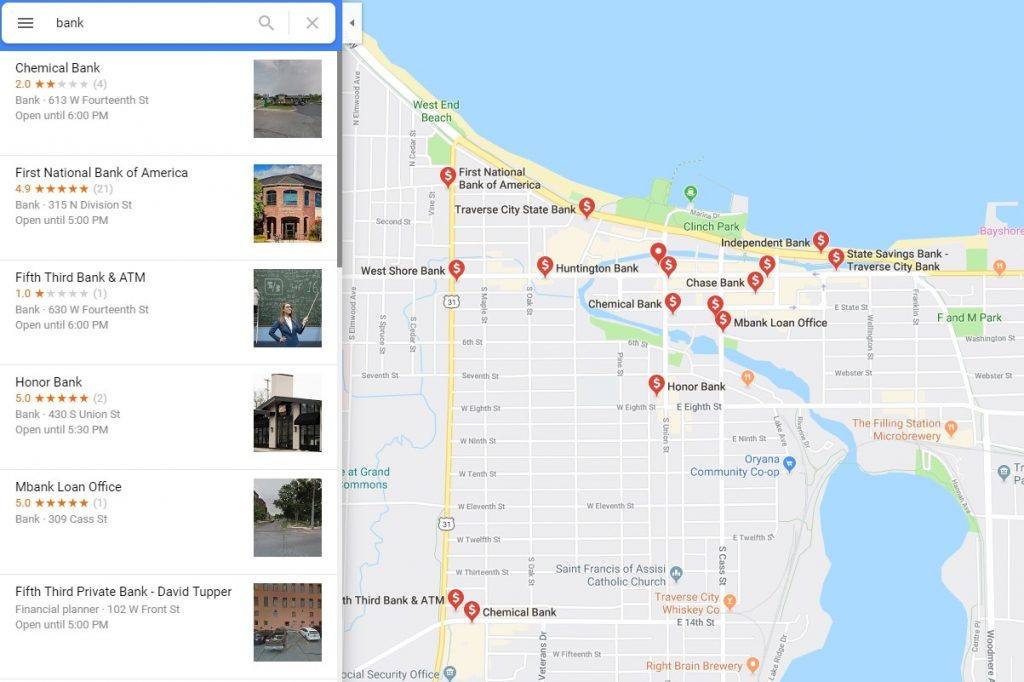 google local listings screenshot with map