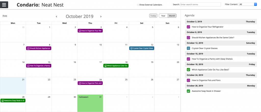 example of the oneupweb content calendar