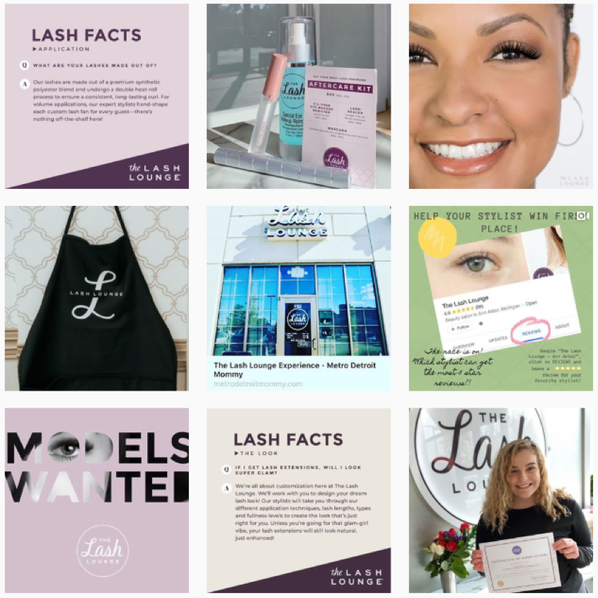 Lash Lounge local franchise Instagram page looks professional and highly branded
