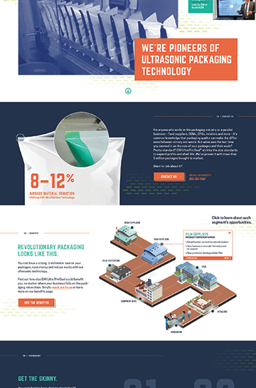 UltraThinSeal homepage that Oneupweb designed, featuring a pleasing information architecutre, logical calls to action, and graphics that help the user understand our client's value propositions.
