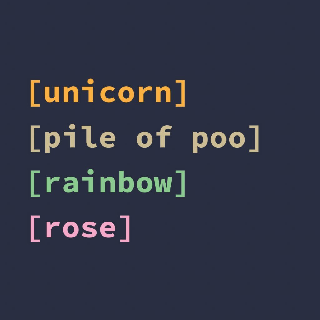 Emoji description text for global accessibility awareness day: [unicorn] [pile of poo] [rainbow] [rose]