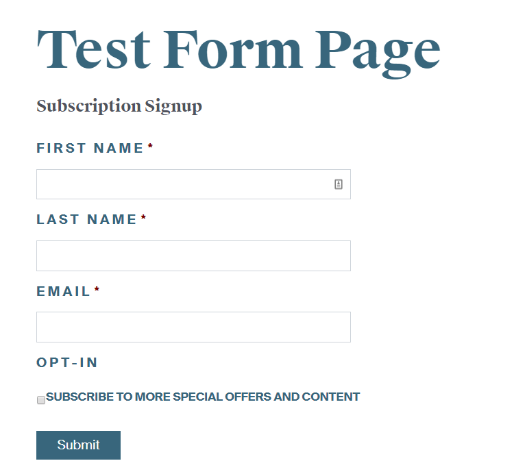 Subscription form test page