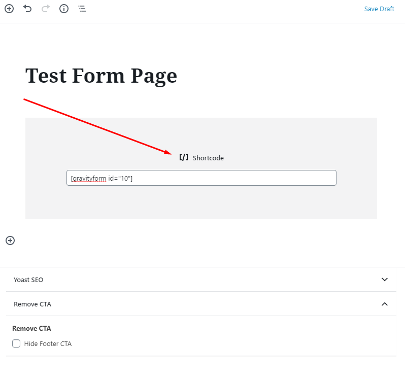 Test form page shortcode