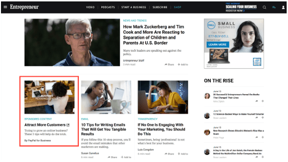 Display Advertising Services 20 Screenshot from Entrepreneur highlighting sponsored content to Attract More Customres