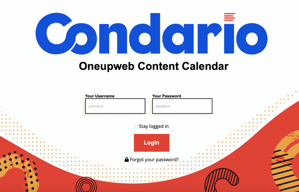 Example of Condario content calendar login page