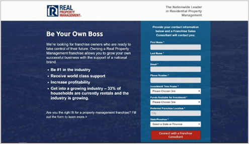 the real property management landing page option a