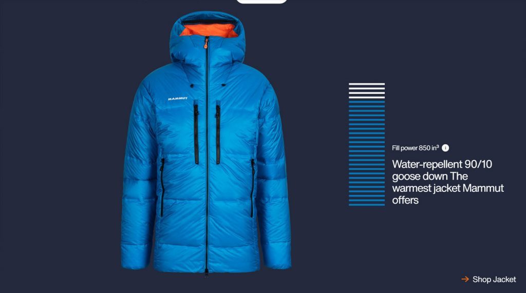 mammut website featuring a jacket