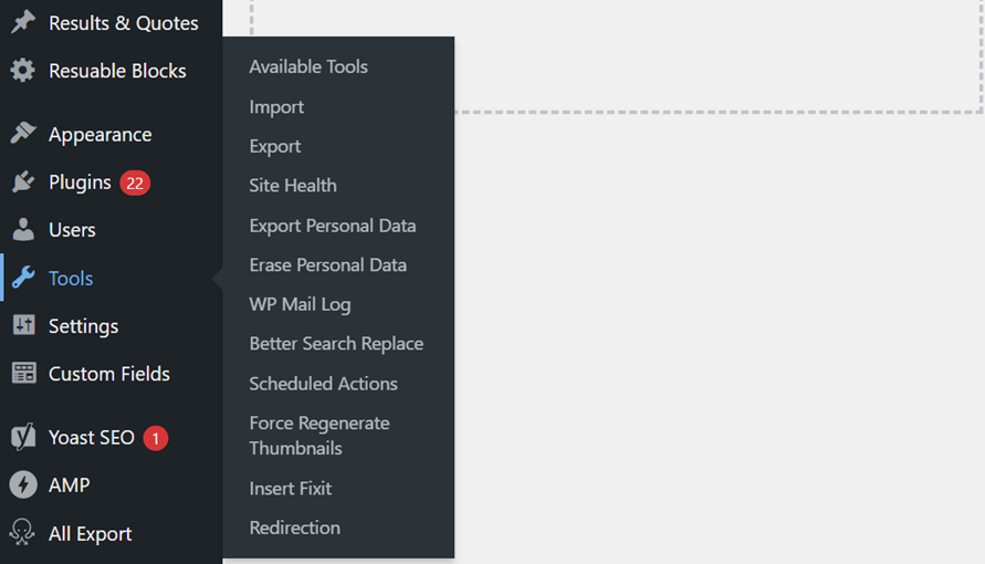 Screenshot of the Tool panel in a WordPress CMS.