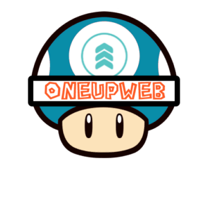 oneupweb logo on mushroom game head