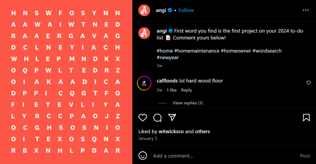 screenshot of angi's instagram